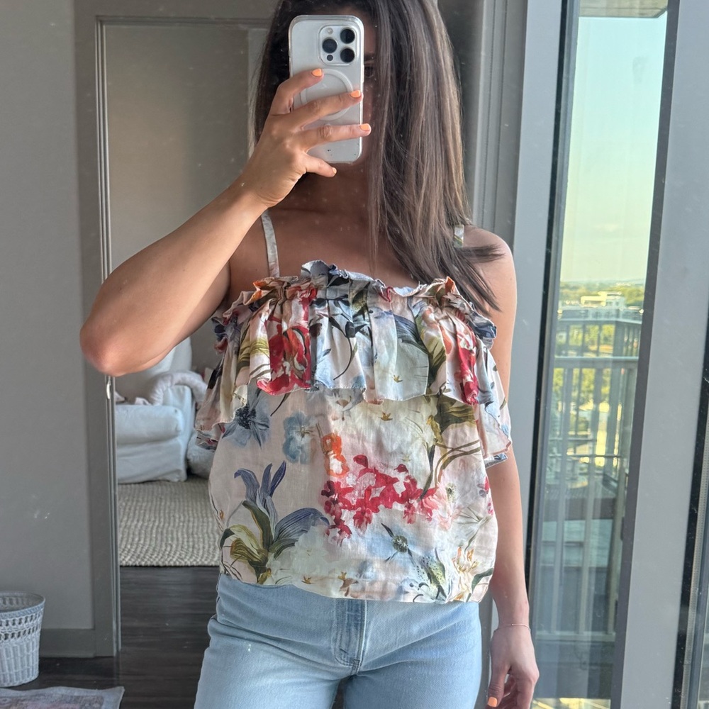 Floral Ruffle Strapless Top